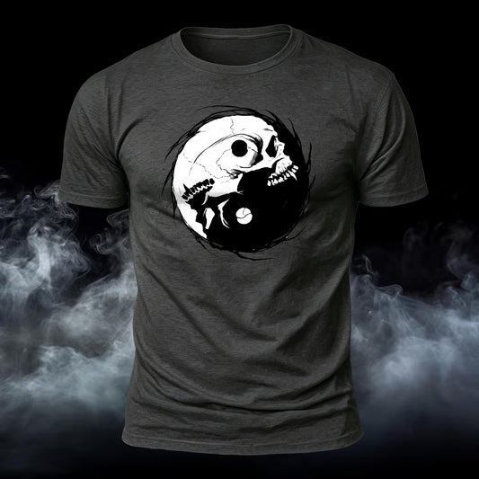 Premium Cotton Yin And Yang Skull Printed T-Shirt