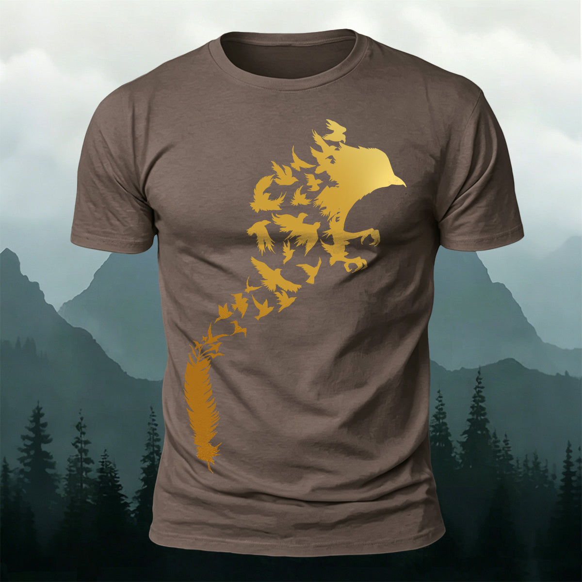 Artistic Bird Print Natural Premium Cotton T-Shirt