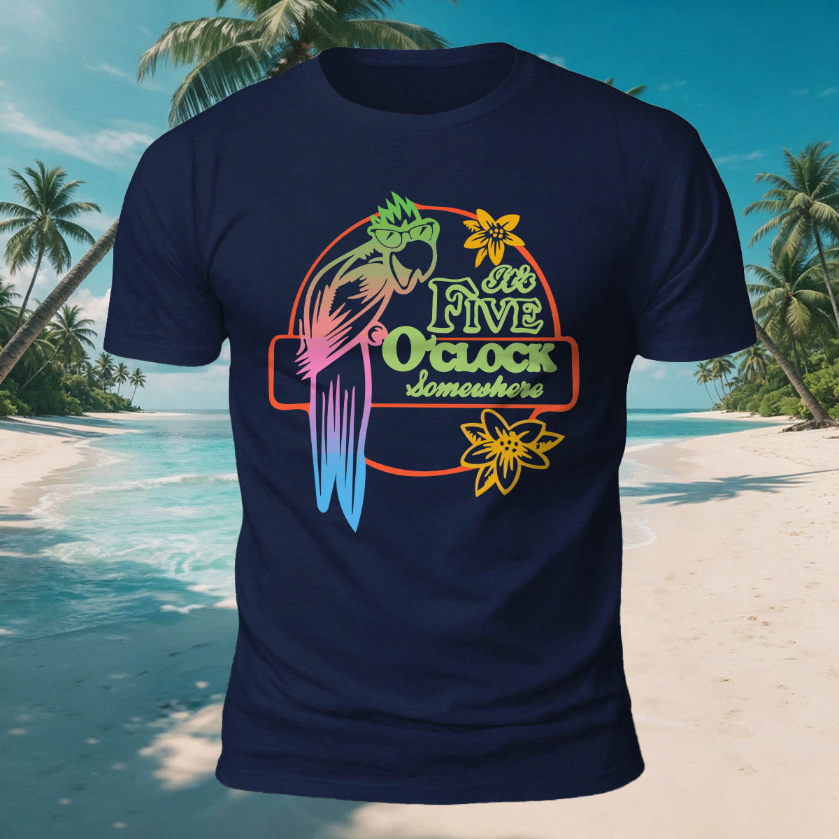 Parrot Fun Pattern Outdoor Casual 100% Cotton Tee Navy