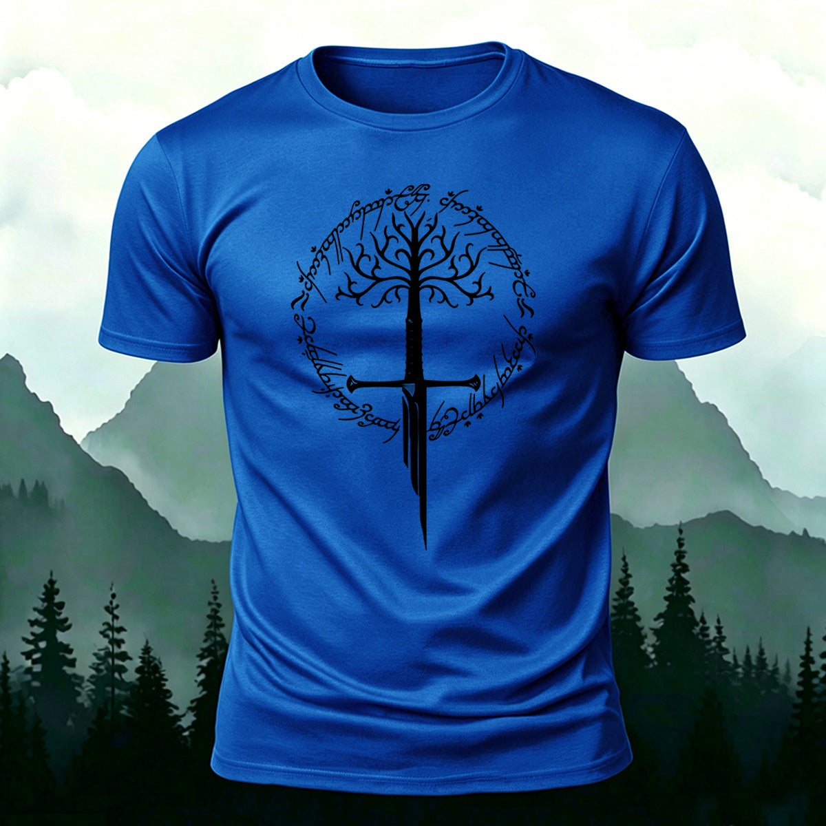 Artistic Pattern Minimalist Premium Cotton T-Shirt Blue