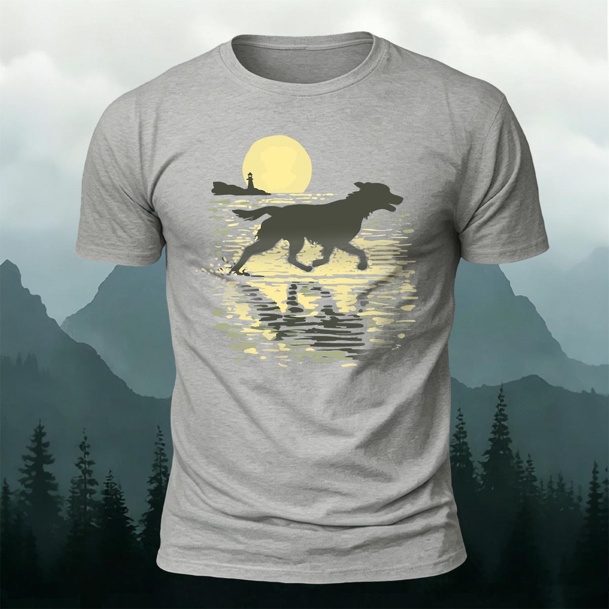 Wolf Running at Sunset Art Print Casual Cotton T-Shirt