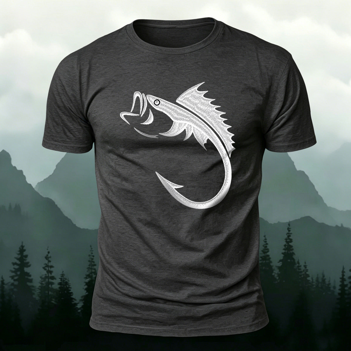 Fishbone Illustration Embroidered 100% Cotton Tee