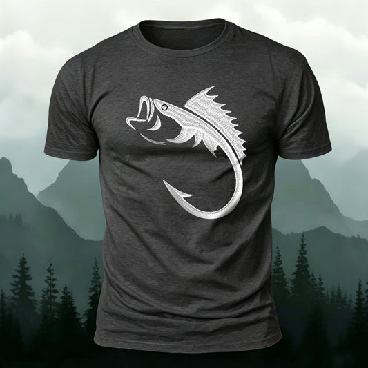 Fishbone Illustration Embroidered 100% Cotton Tee