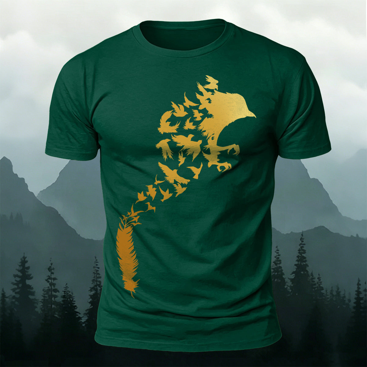 Artistic Bird Print Natural Premium Cotton T-Shirt