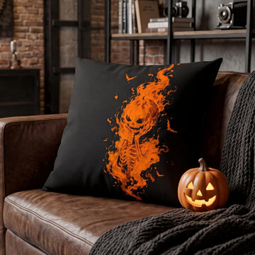 Linen Cotton Flame Skeleton Pumpkin Pillow