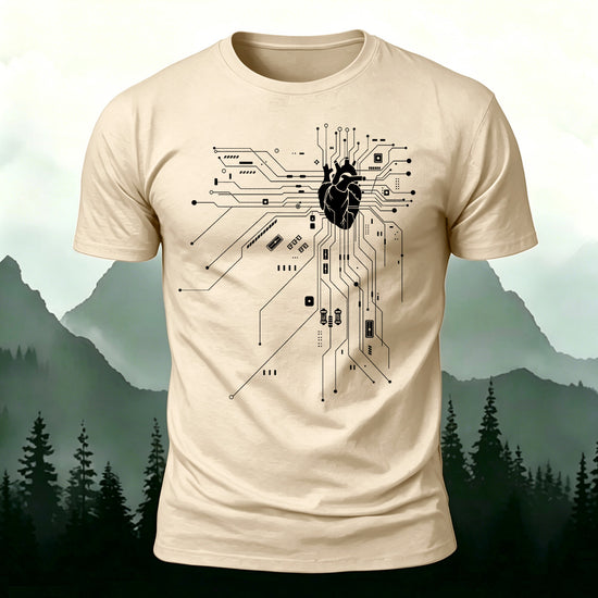 Creative Heart Pattern Combed Cotton T-Shirt Beige