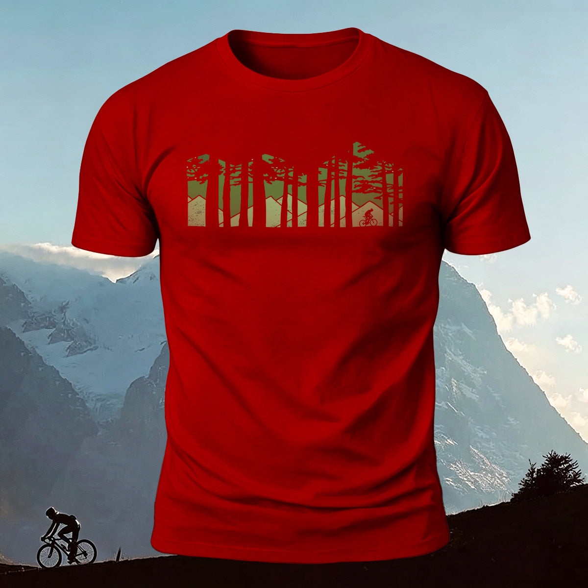 Forest Cycling Nature Casual Premium Cotton T-Shirt Red