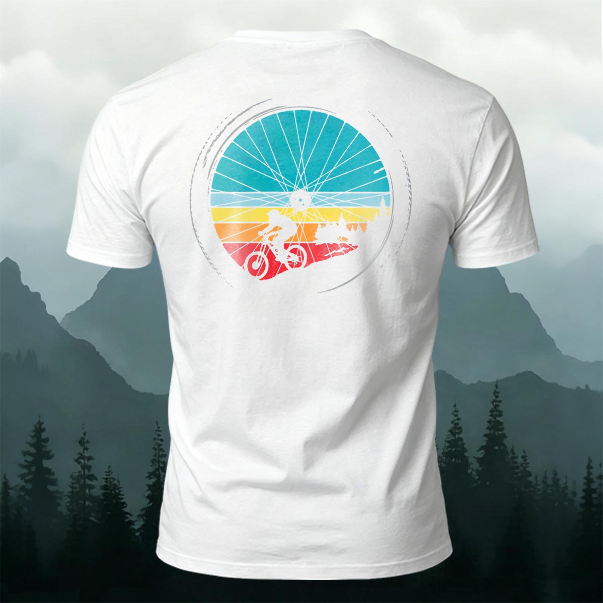 Cycling Wheel Pattern Outdoor Breathable Casual T-shirt White