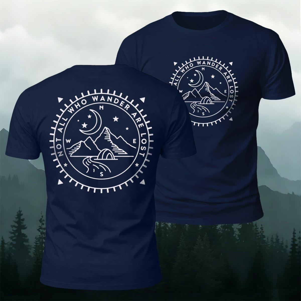 Nighttime Mountain Print Casual Cotton T-Shirt
