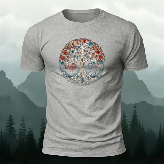 Bloom Tree Print Soft-touch Feel Cotton T-Shirt Grey