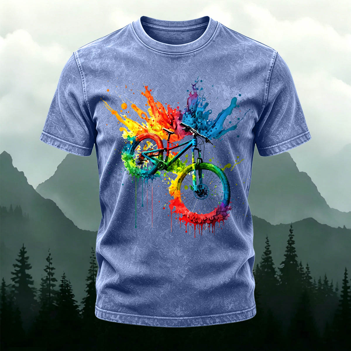 Painted Bicycle Outdoor Casual Washed Cotton T-Shirt