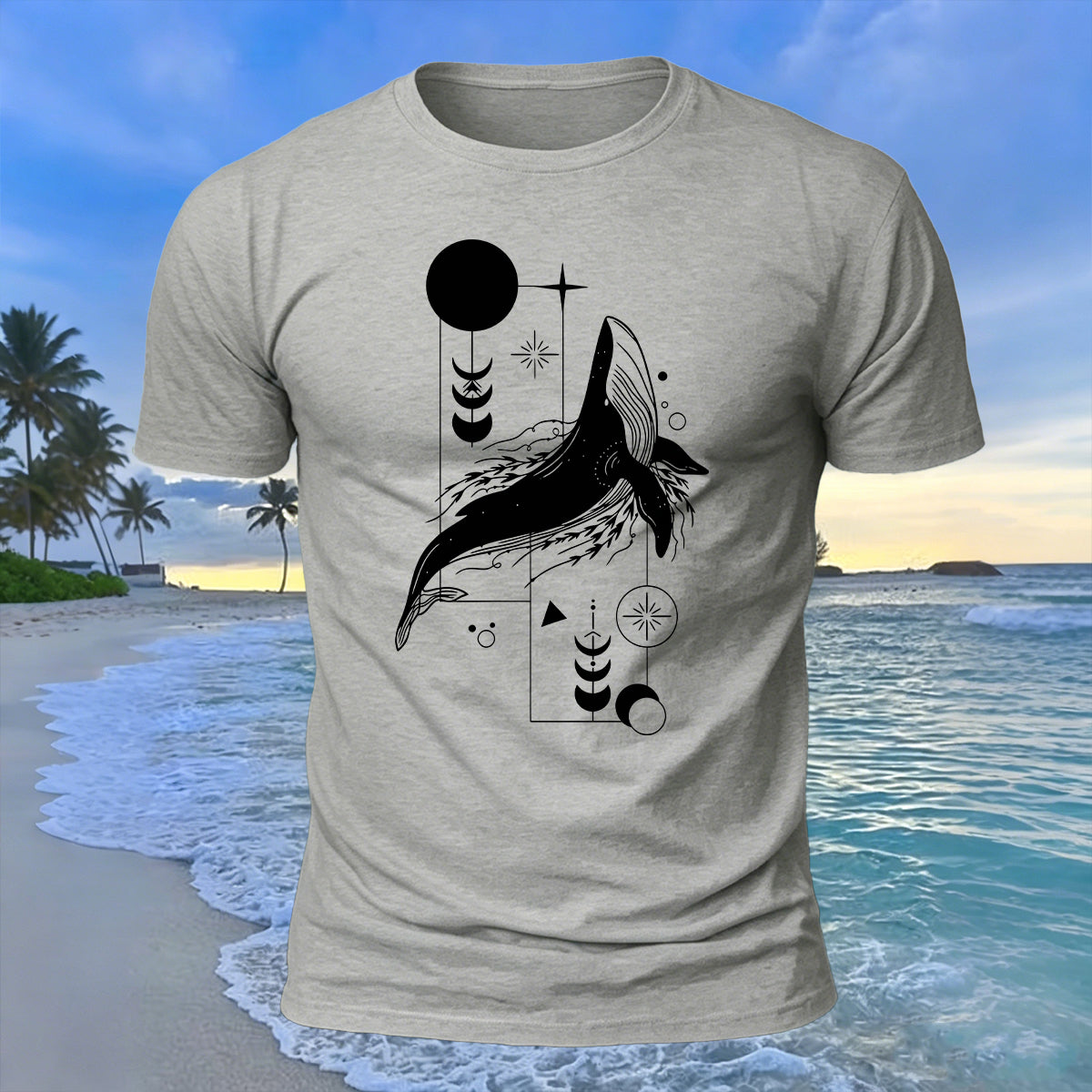 Whale Geometric Art Print 100% Cotton Casual T-Shirt