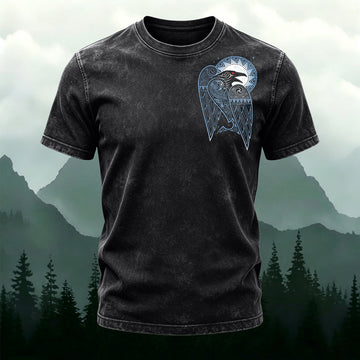 Washed Cotton Bird Totem Print T-Shirt