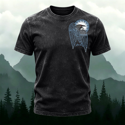 Washed Cotton Bird Totem Print T-Shirt