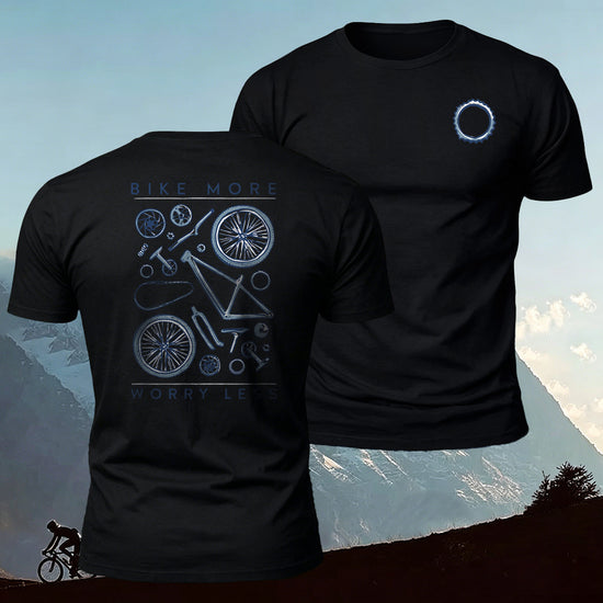 Bicycle Parts Print 100% Cotton Casual T-Shirt Black