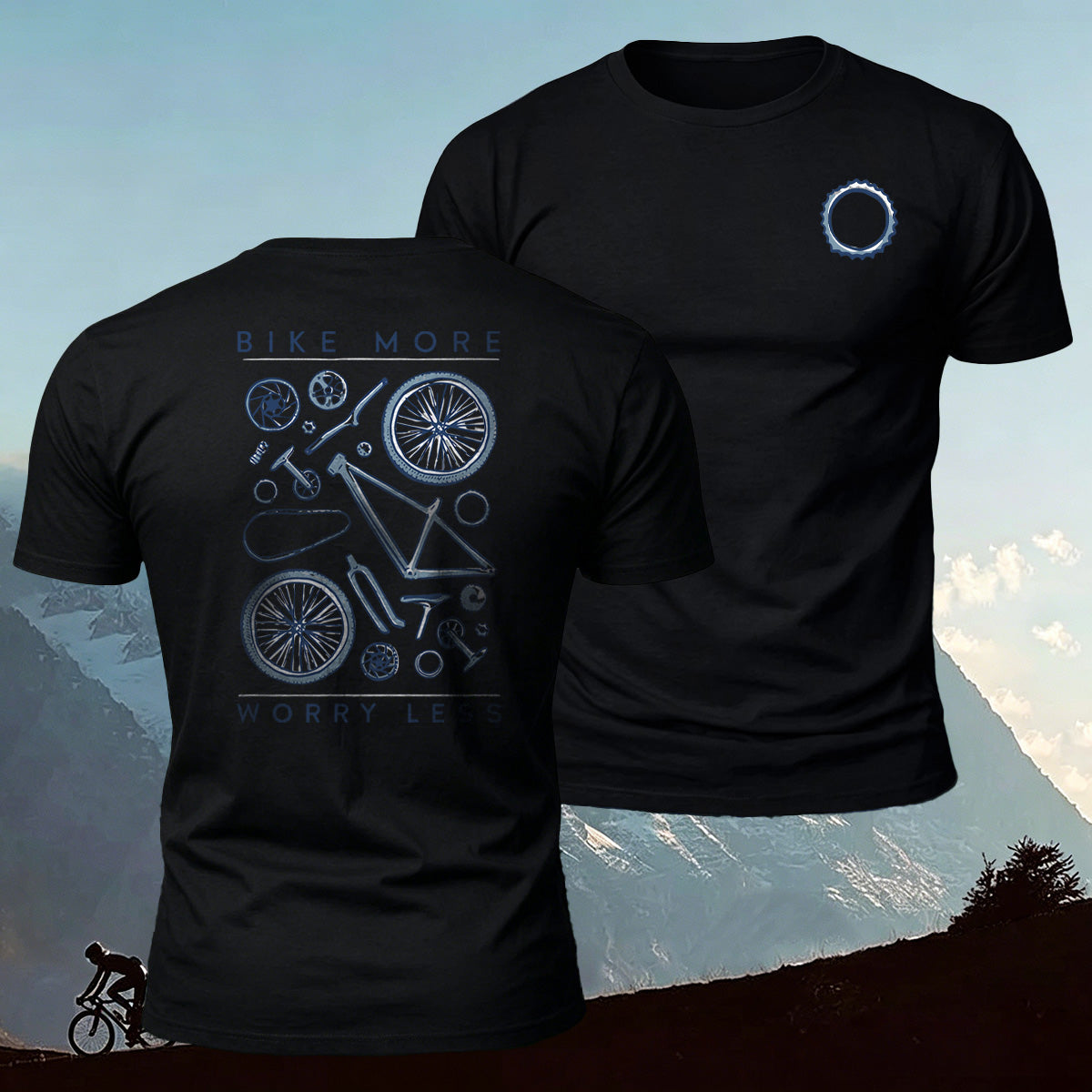 Bicycle Parts Print 100% Cotton Casual T-Shirt Black