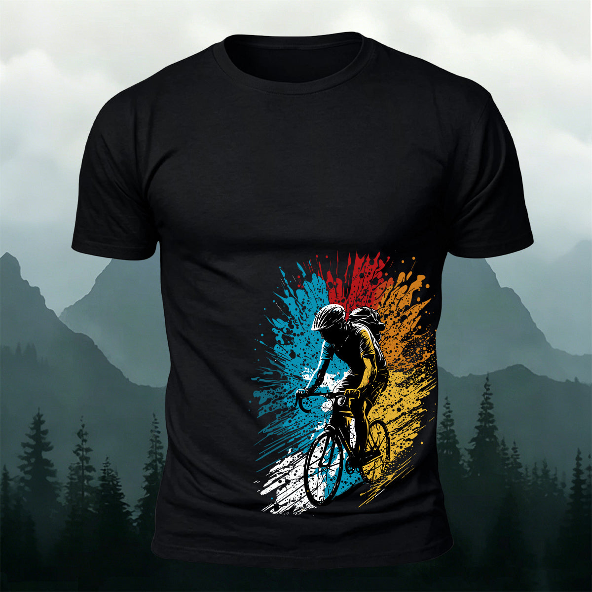 Painted Cycling Print Outdoor Breathable T-Shirt