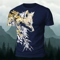 Vintage Giant Wolf Mythology Print Casual Cotton T-Shirt