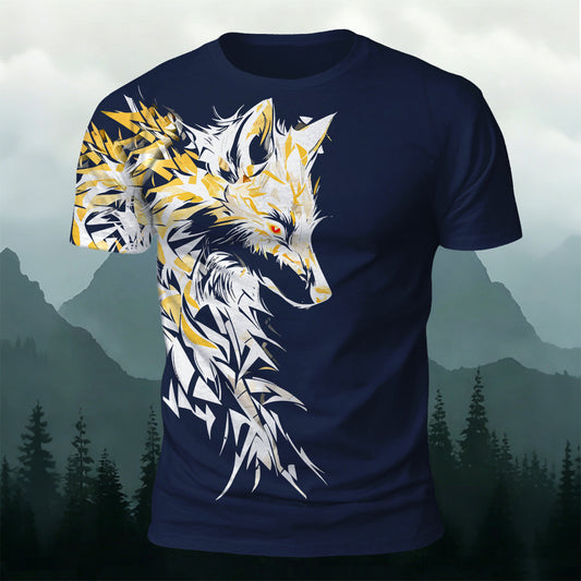 Vintage Giant Wolf Mythology Print Casual T-Shirt