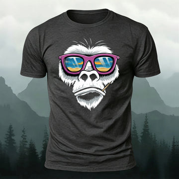 Monkey On The Beach Printed Short Sleeve T-Shirt