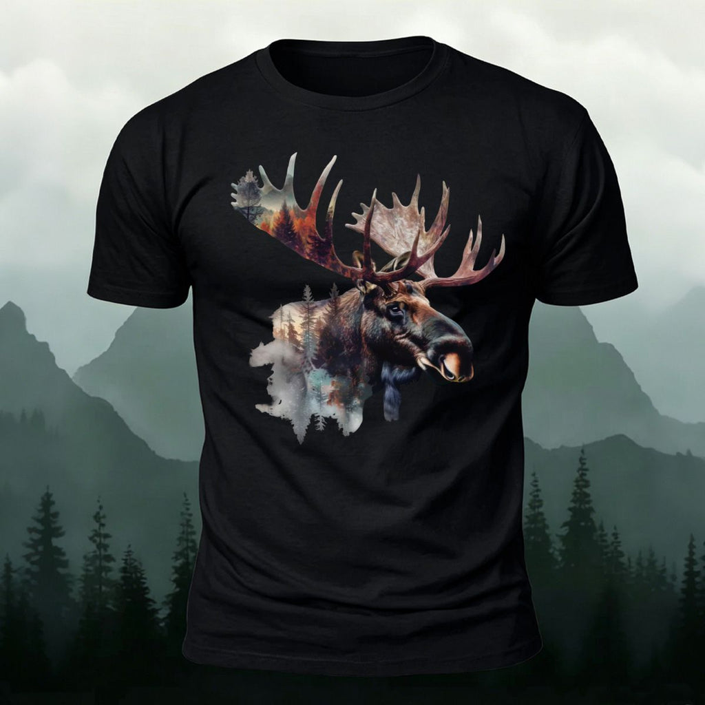 Scenery-style Moose Men's Simple Premium Cotton T-Shirt Black