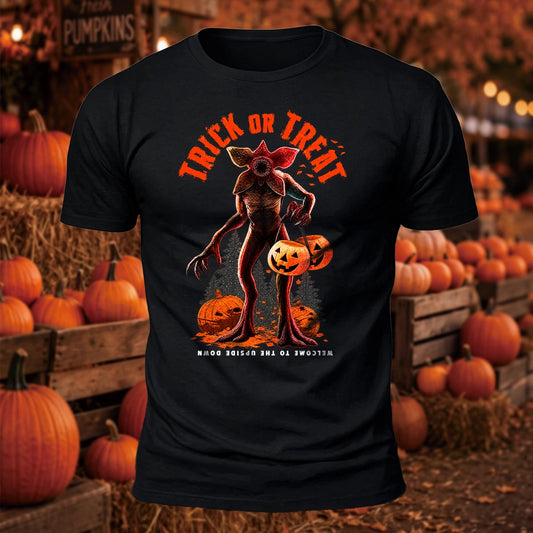 Trick or Treat - Upside Down Printed Short Sleeve T-Shirt