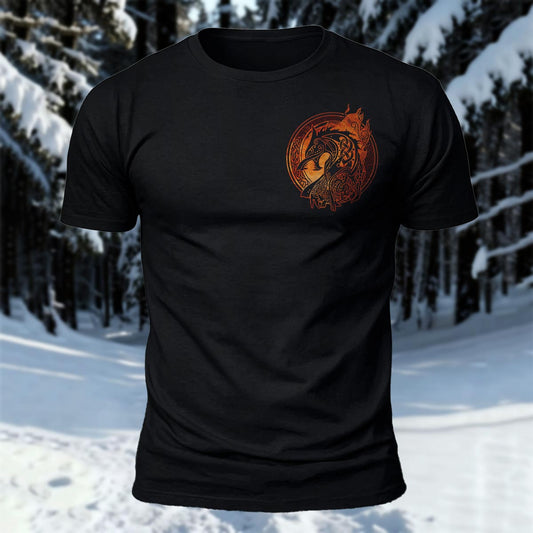 Roaring Fenrir Wolf Totem Printed Short Sleeve T-Shirt