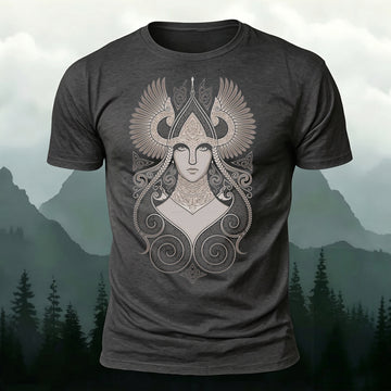 Premium Cotton Retro Viking Motif Crew Neck T-Shirt