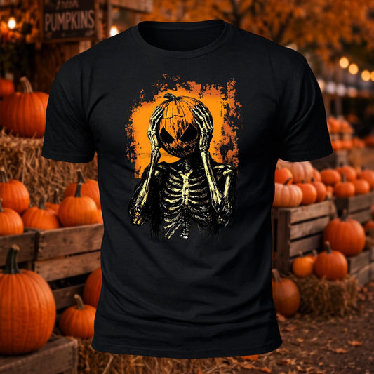 Halloween Scream Pumpkin Skeleton Printed Short Sleeve T-Shirt