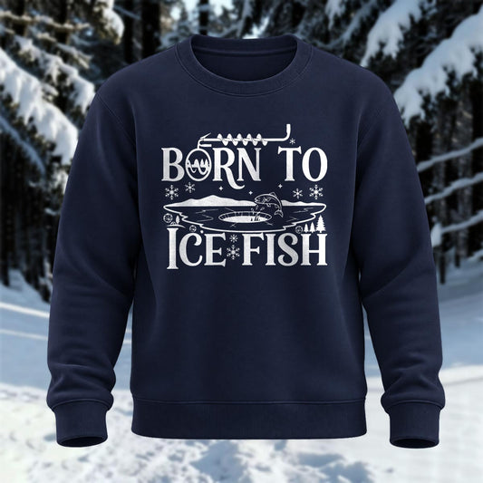 Born To Ice Fish Printed Round Neck Sweatshirt