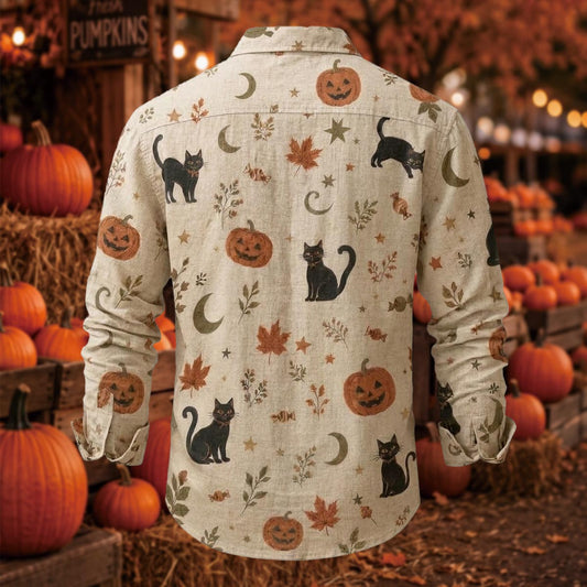 Vintage Black Cat & Pumpkin Long Sleeve Shirt