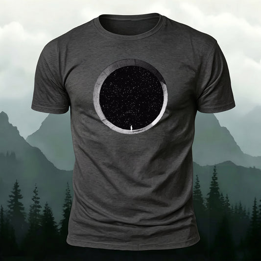 Cotton Starry Sky and Black Hole Print Round-Neck T-Shirt