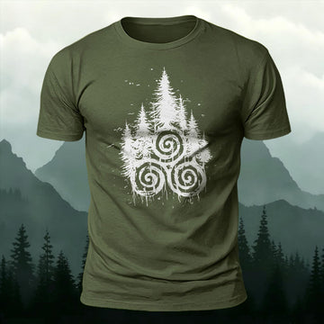 Viking Forest Totem Printed Short Sleeve T-Shirt