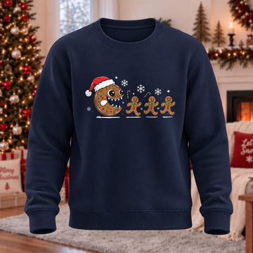 Christmas Gingerbread Man Printed Round Neck Sweatshirt