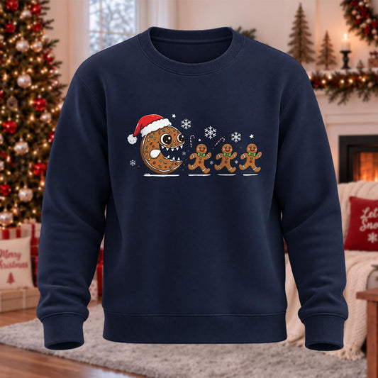 Christmas Gingerbread Man Printed Round Neck Sweatshirt