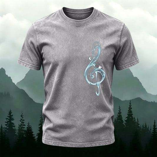 Washed Cotton Music Note Print Tee