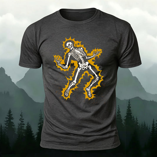 Premium Cotton Motor Skeleton-Print Crew Neck T-Shirt