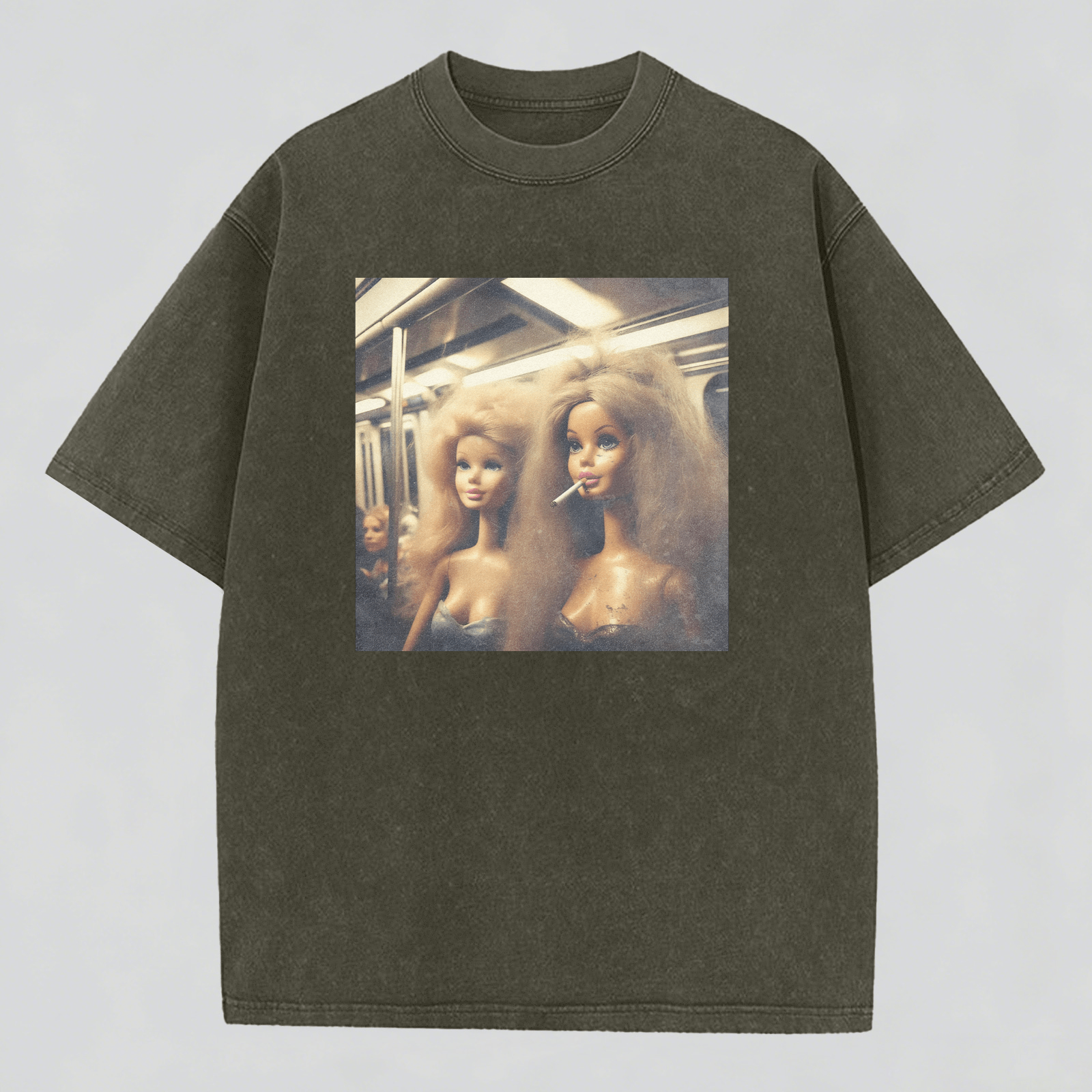 MEME Metro Smoking Print Washed Cotton T-Shirt