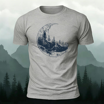 Combed Cotton Vintage Celestial Star Chart Pine Forest Moon Graphic Tee