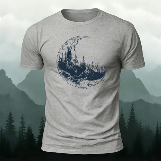 Combed Cotton Vintage Celestial Star Chart Pine Forest Moon Graphic Tee