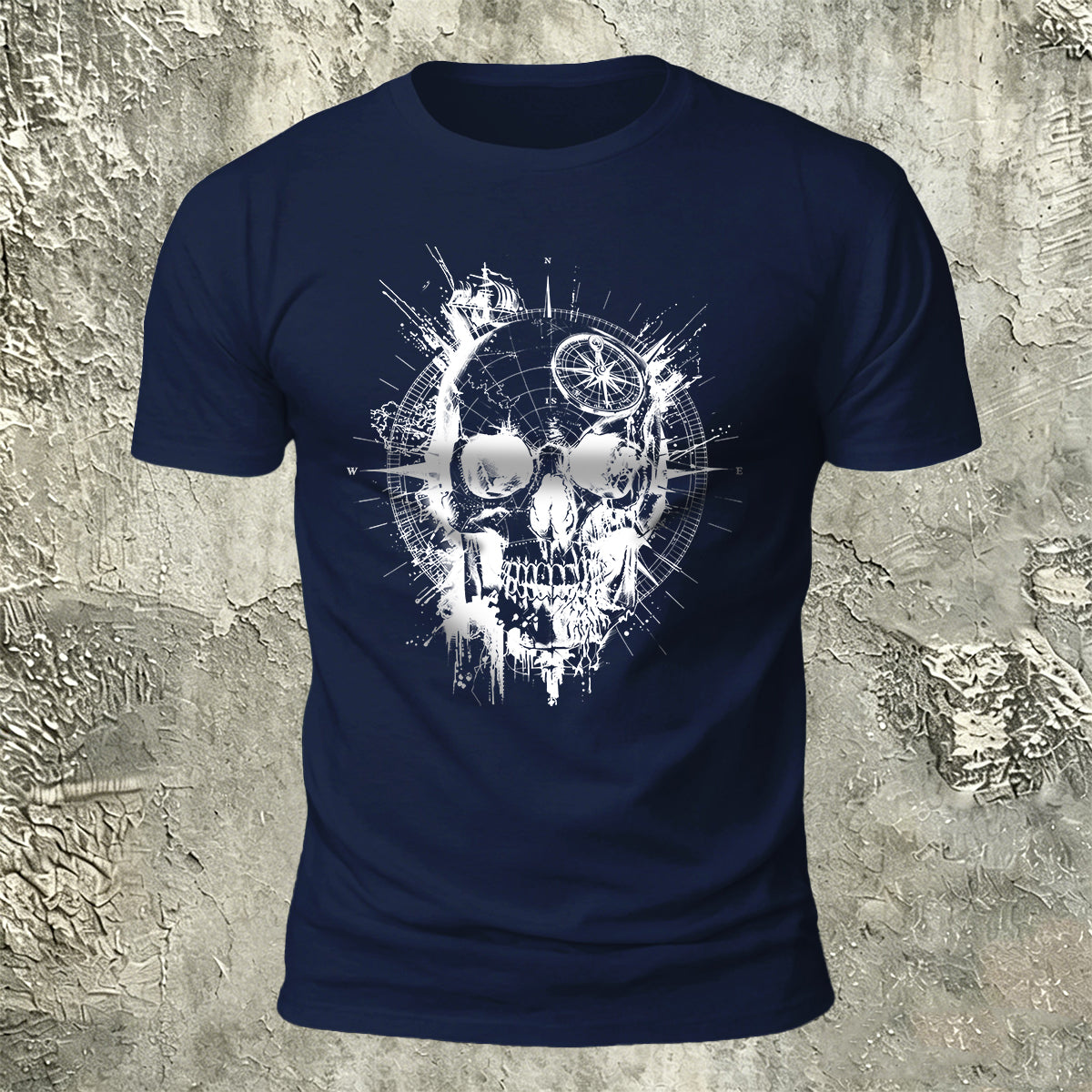 Nautical Compass Skull Retro Casual Breathable Tee
