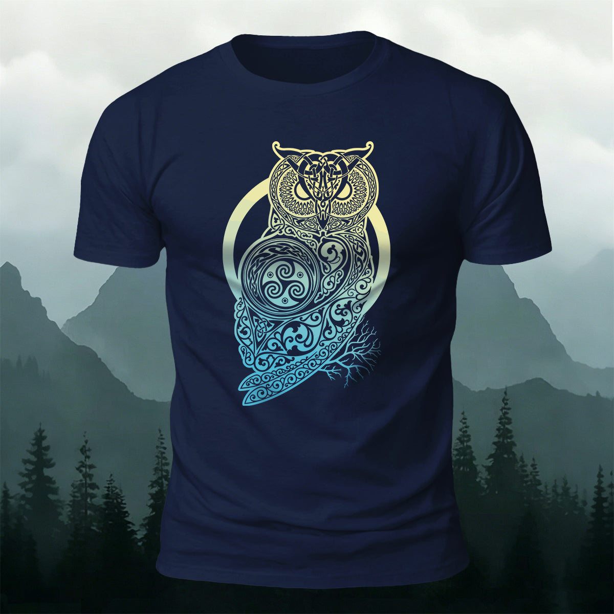 Viking Mythology Owl Print Casual Cotton T-Shirt
