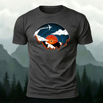 Cotton Artistic Music CD-Printed Crew-Neck T-Shirt