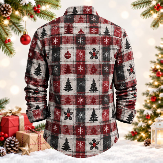 Vintage Red & White Snowflake Bauble Printed Shirt