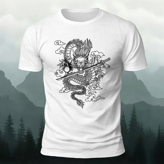 DTG Dragon With Katana Printed Short Sleeve T-Shirt