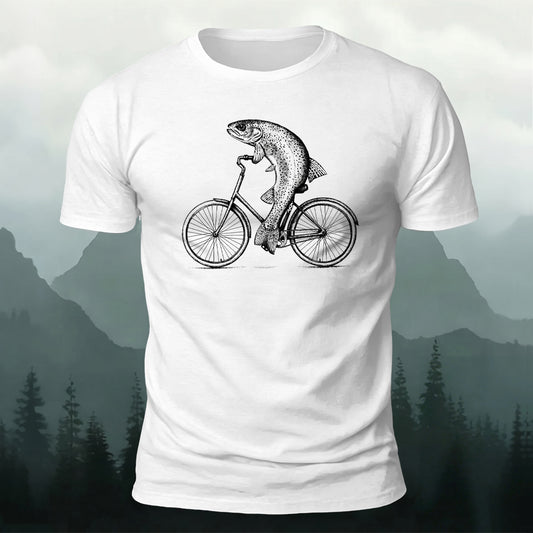 DTG Fish On The Bicycle Printed Short Sleeve T-Shirt