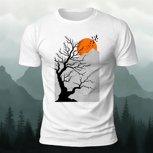 Combed Cotton Sunset Tree Casual T-Shirt