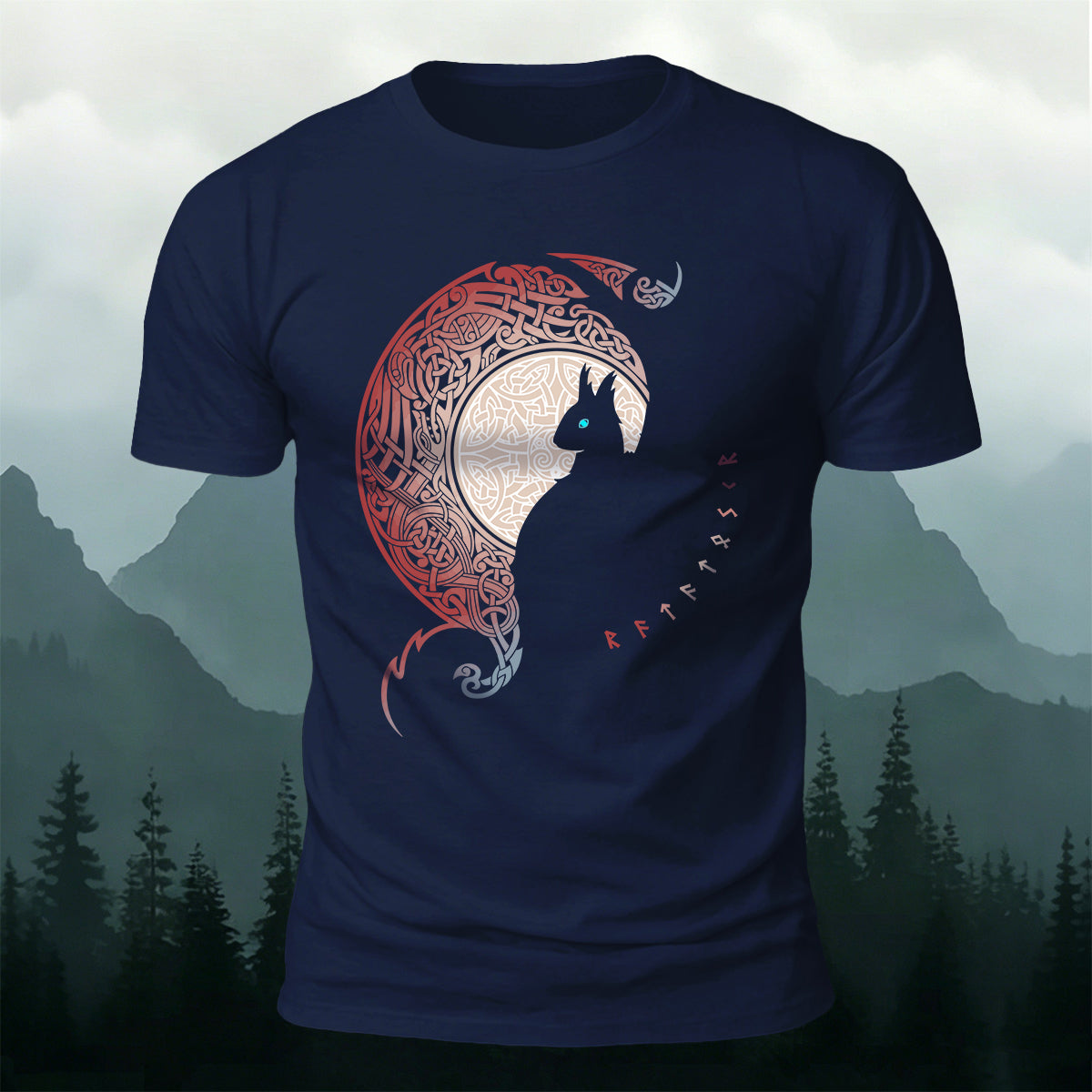 Cold-Eyed Giant Wolf Silhouette Mythical Design Cotton Tee