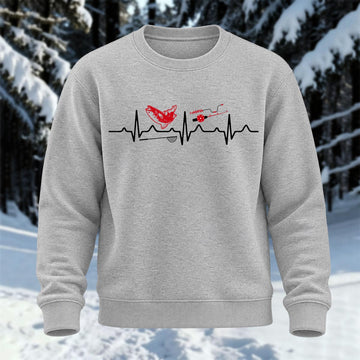 Ice Fishing Heartbeat Printed Round Neck Sweatshirt