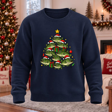 Fishmas Tree Printed Round Neck Sweatshirt
